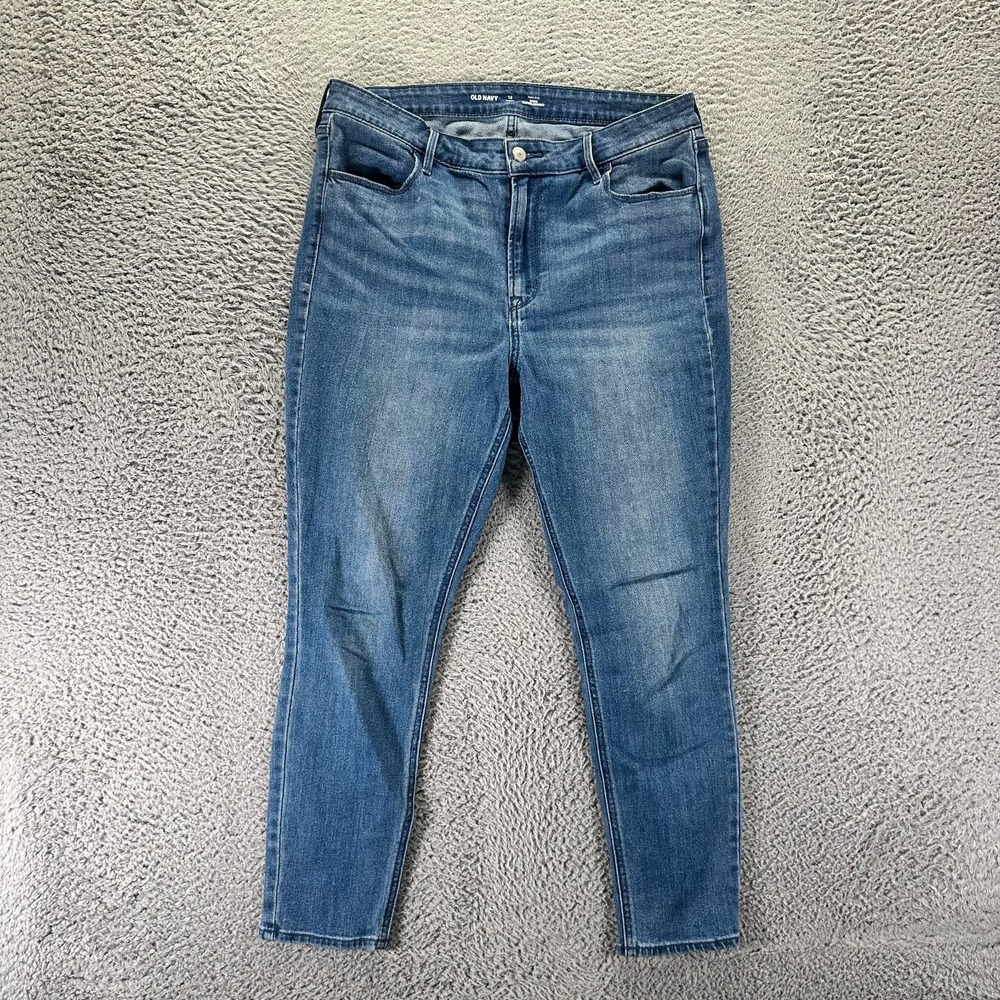 Old Navy Wow Jeans Womens 14 Blue Cotton Denim Skinny Leg Cropped Faded Stretch
